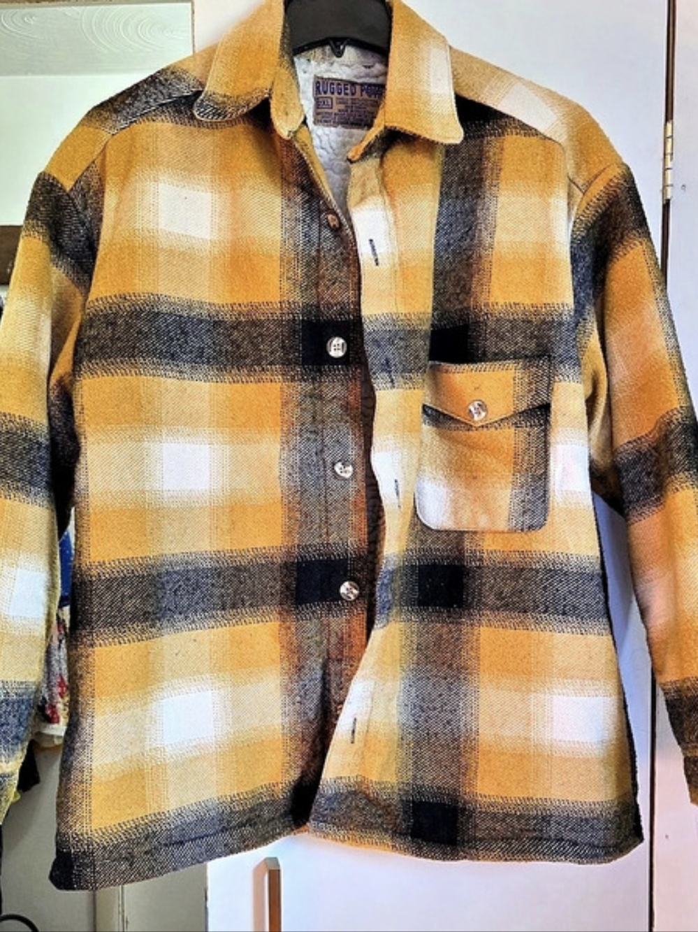 Rugged Exposure Plaid Sherpa-Lined Shirt Jacket in Yellow 2XL